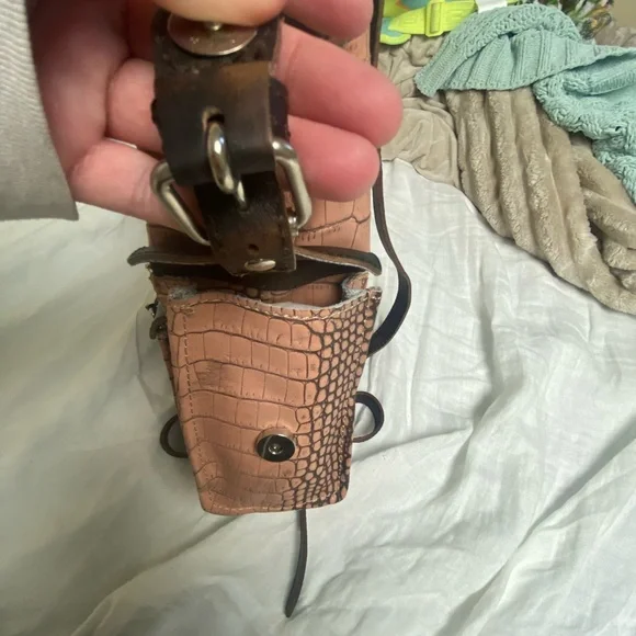 Crocodile Pattern Pink/tan and Brown Women's Bag - Picture 8 of 8